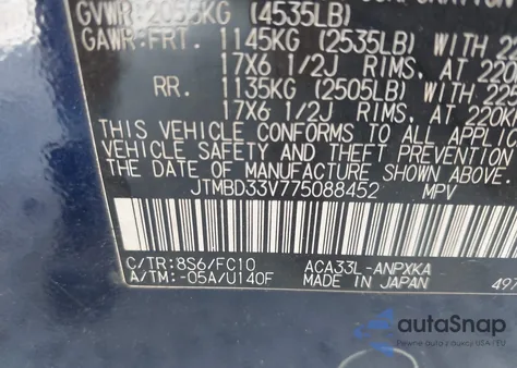 2007 Toyota Rav4 из США, поврежденный, VIN JTMBD33V775088452